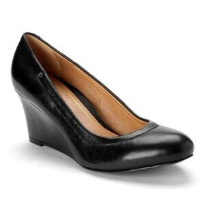 Vionic Camden Leather Wedge Heels Black Size 7